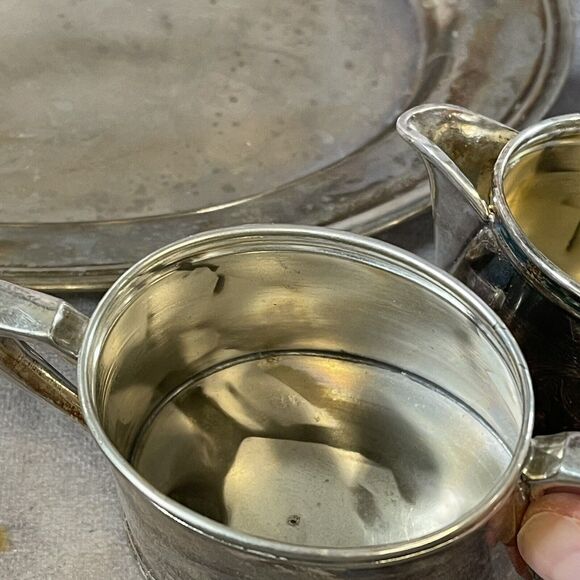 VINTAGE CONTINENTAL SILVER CO. Tea Set W/ TRAY cream Sugar 751 Ultraplate - Picture 7 of 12